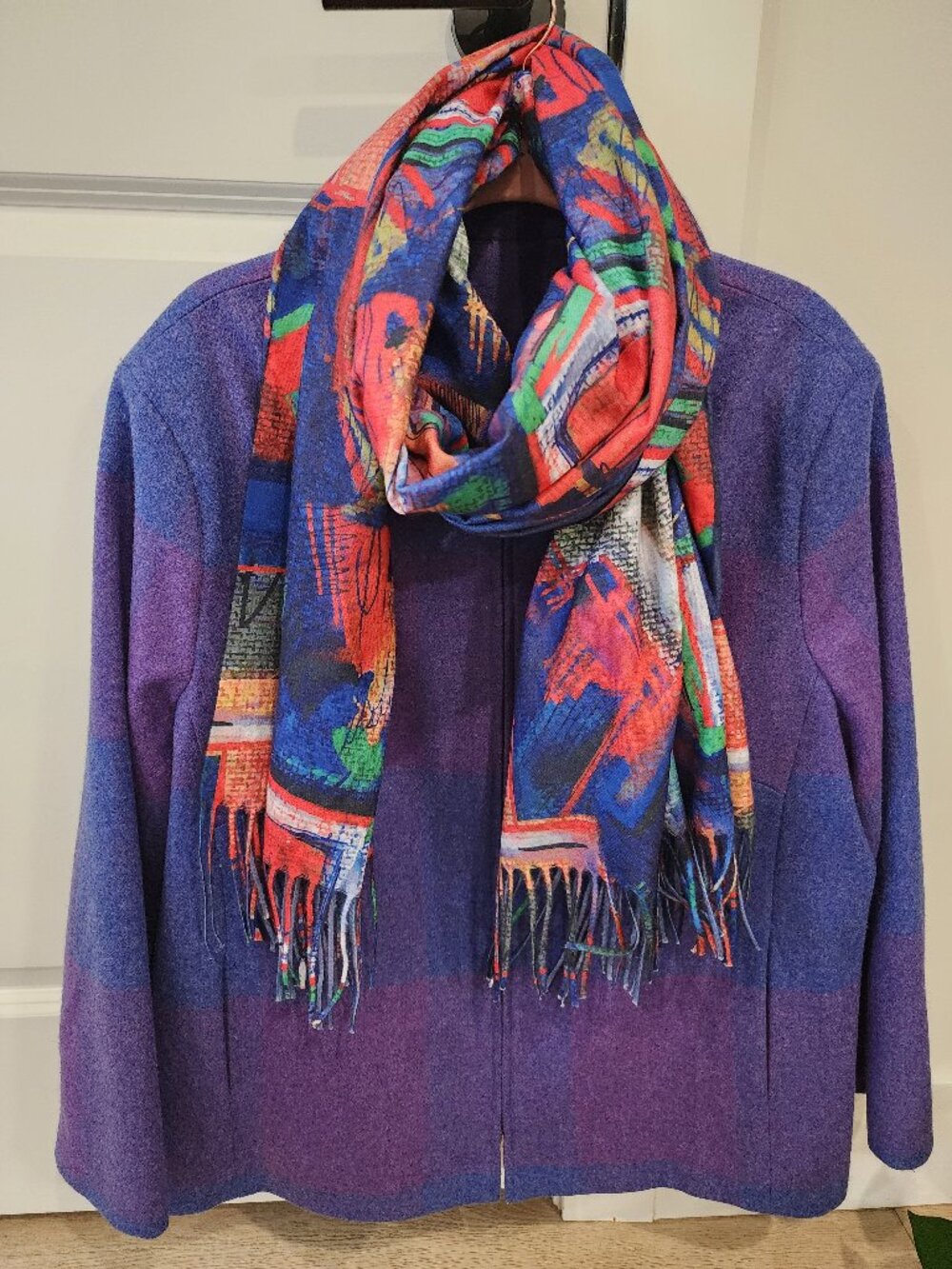 Criora Design Wool Blazer Purple Blue Vintage + Scarf